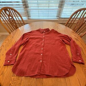 J. Crew Women Cotton Gauze Top XXL Orange Button Front Resort Vacation